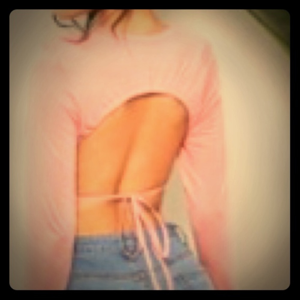 Pink long sleeve crop top open back tied!